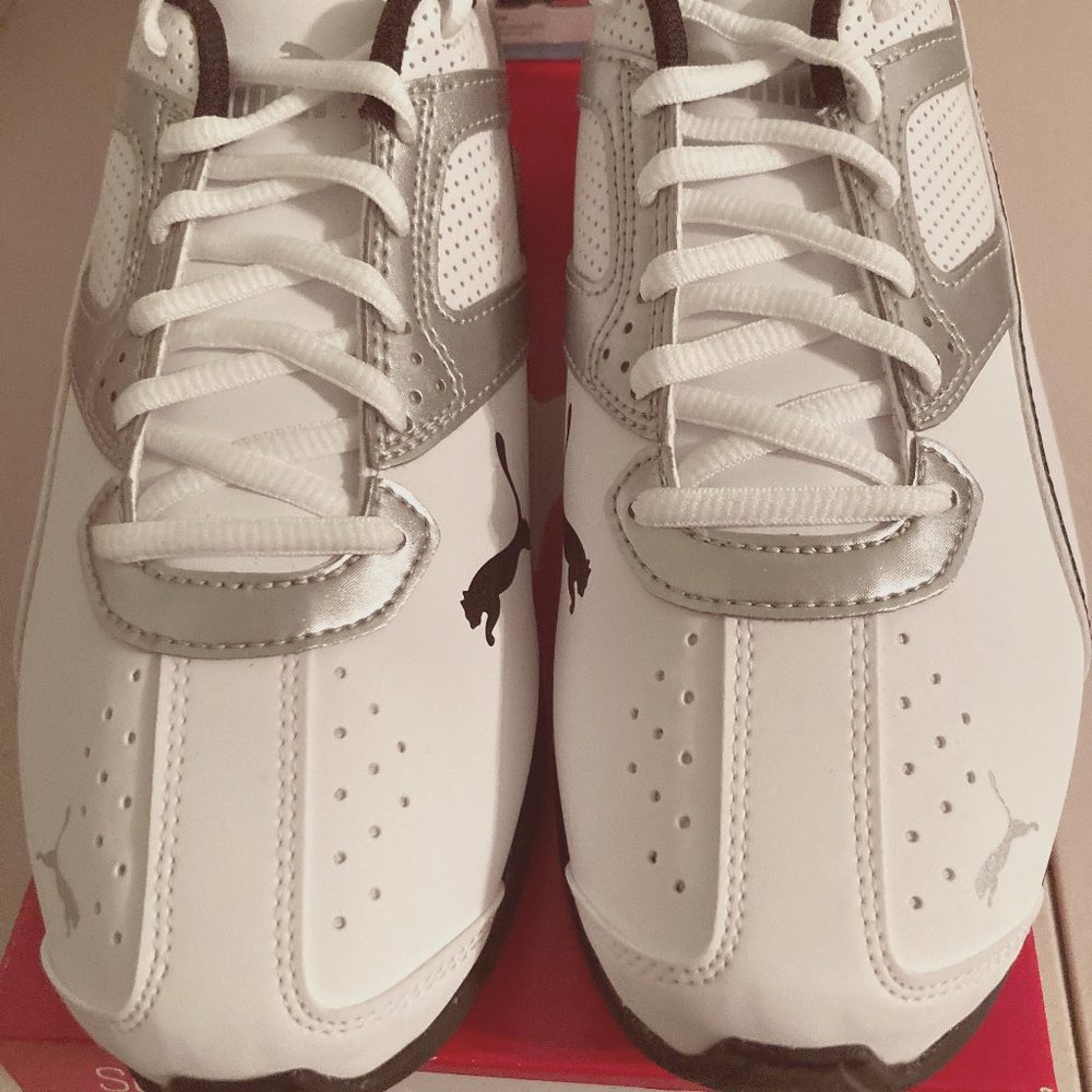 PUMA MENS - TAZON 6 FM WHITE LEATHER SNEAKERS SZ- 7.5, 9.5, 10, 10.5, Brand New
